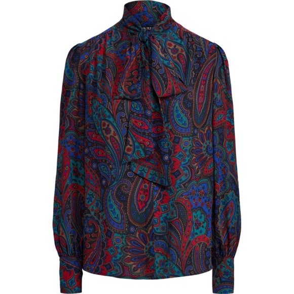 LAUREN Ralph Lauren 'Klaryce' Paisley Neck-Tie Bow Blouse - Picture 1 of 4